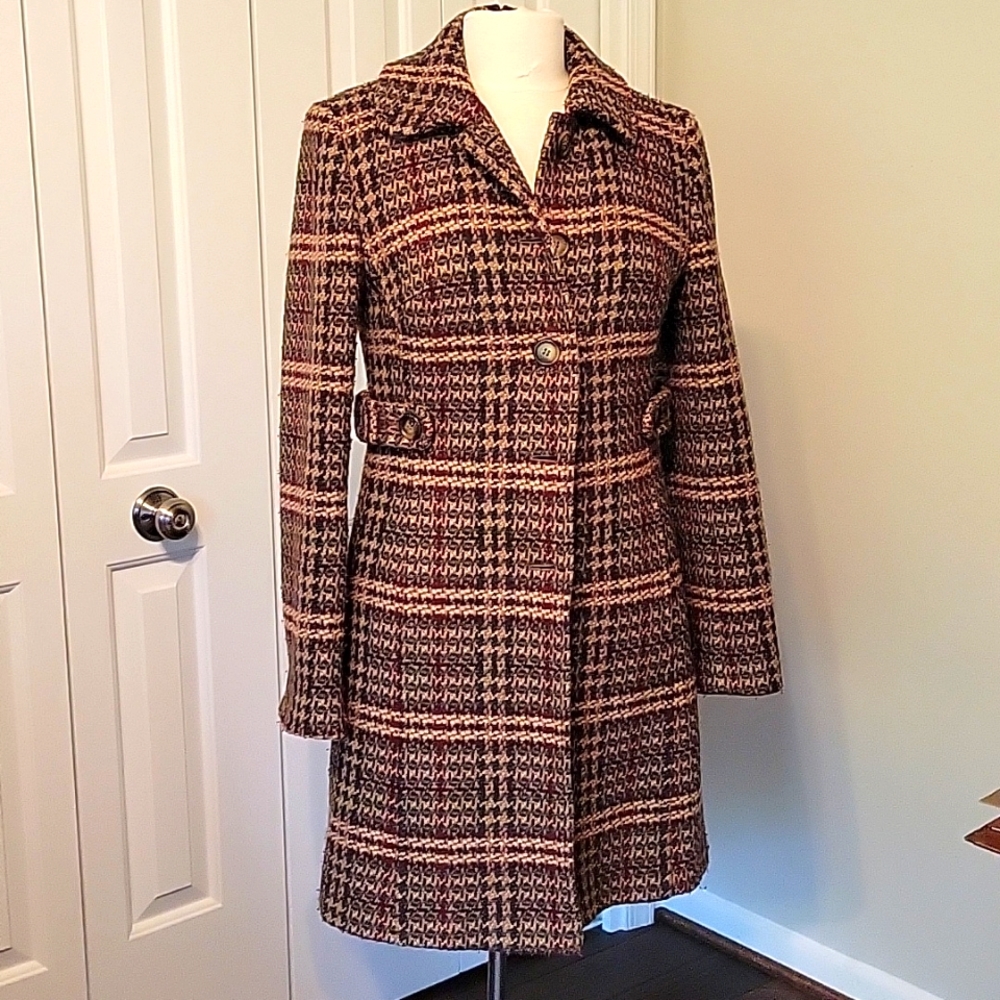 Ann Taylor Loft fall  tweed jacket, size 2, 80%wool, brown, green, burgundy